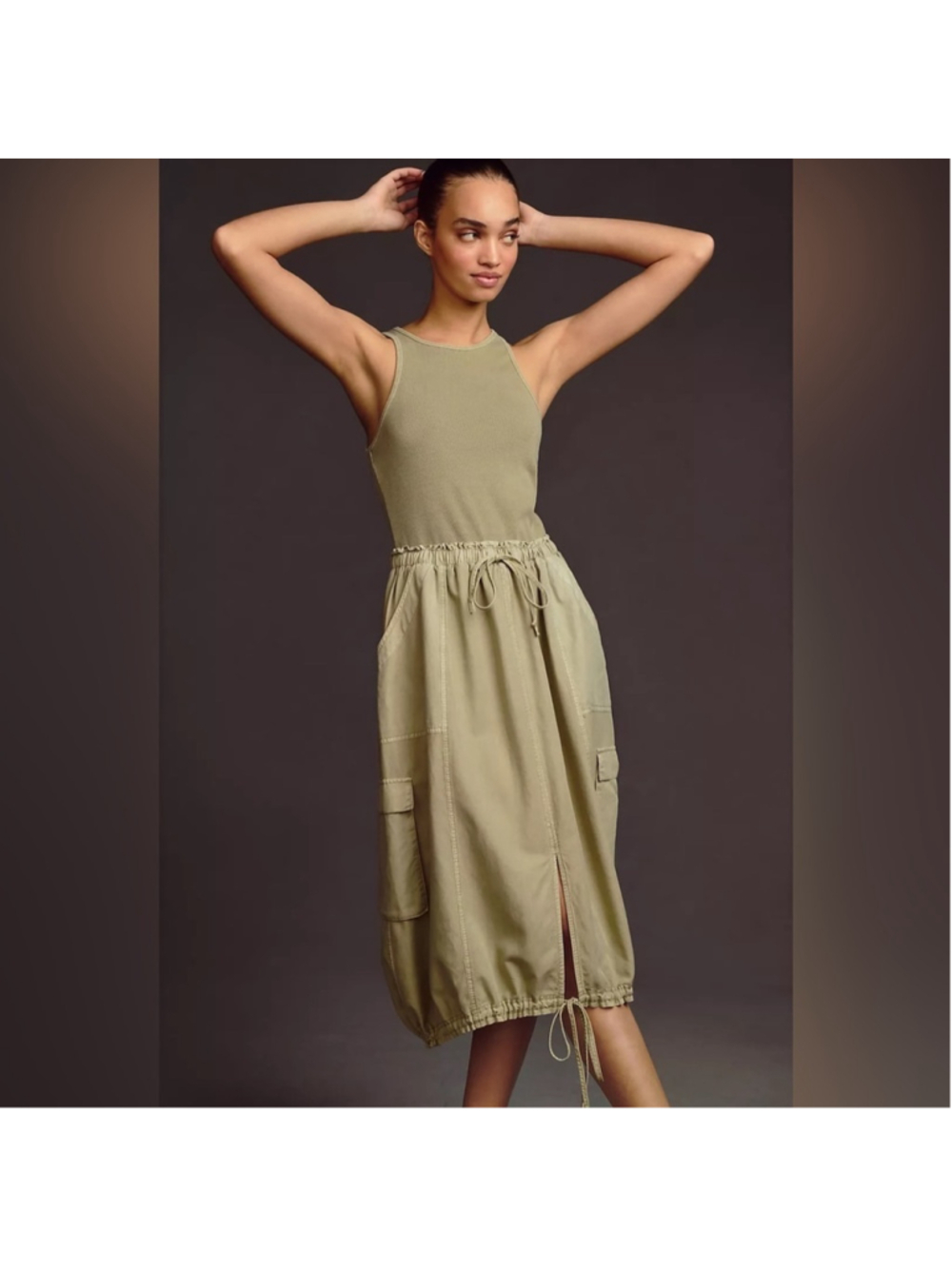 Daily Practice by Anthropologie High-Neck Tank Twofer Midi Dress // Moss